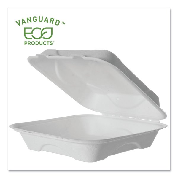 Eco-Products Vanguard Renewable and Compostable Sugarcane Clamshells, 1-Compartment, 9 x 9 x 3, White, PK200 PK EP-HC91NFA